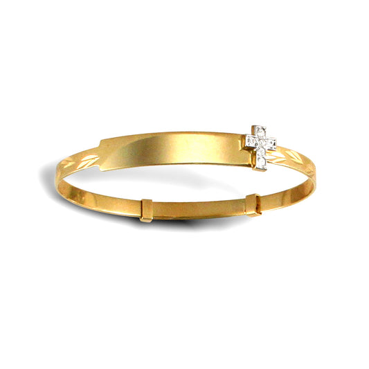 9ct Gold  CZ Cross ID 3mm Expanding Baby Bangle Bracelet - JKB054