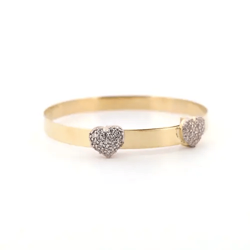 9ct Gold  CZ Love Hearts Expanding Baby Bangle Bracelet - JKB067