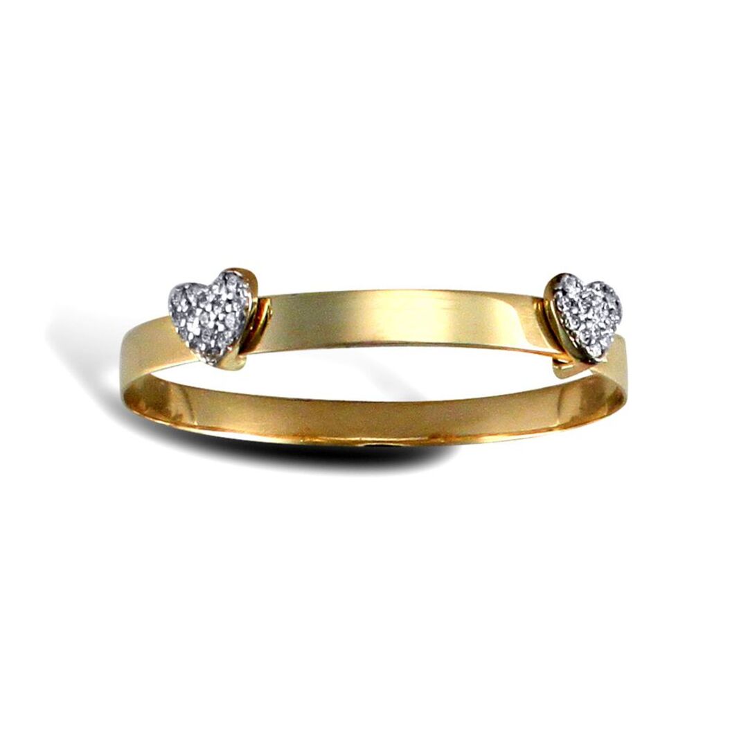 9ct Gold  CZ Love Hearts Expanding Baby Bangle Bracelet - JKB067