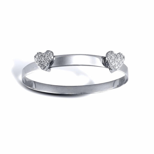 9ct White Gold  CZ Love Hearts Expanding Baby Bangle Bracelet - JKB069