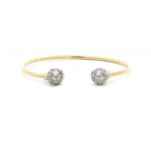 9ct Yellow and White Gold  CZ Collared Torque Baby Bangle Bracelet - JKB072
