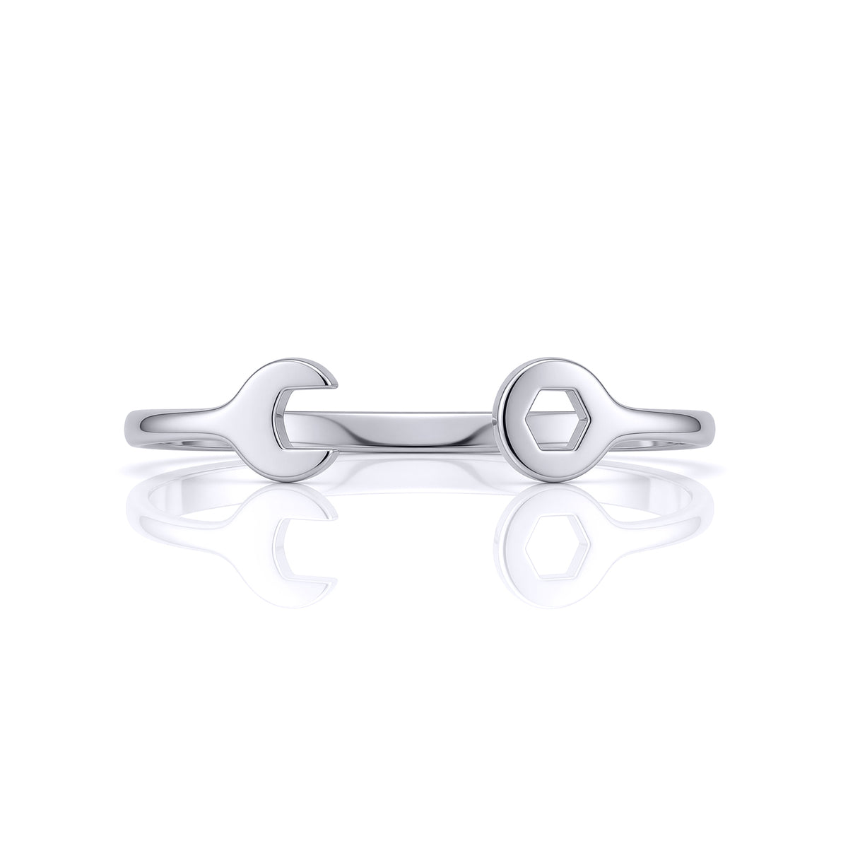 Solid 9ct White Gold  Spanner Baby Bangle Bracelet - JKB074
