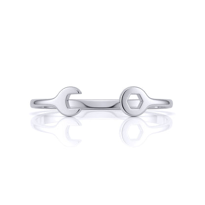 Solid 9ct White Gold  Spanner Baby Bangle Bracelet - JKB074