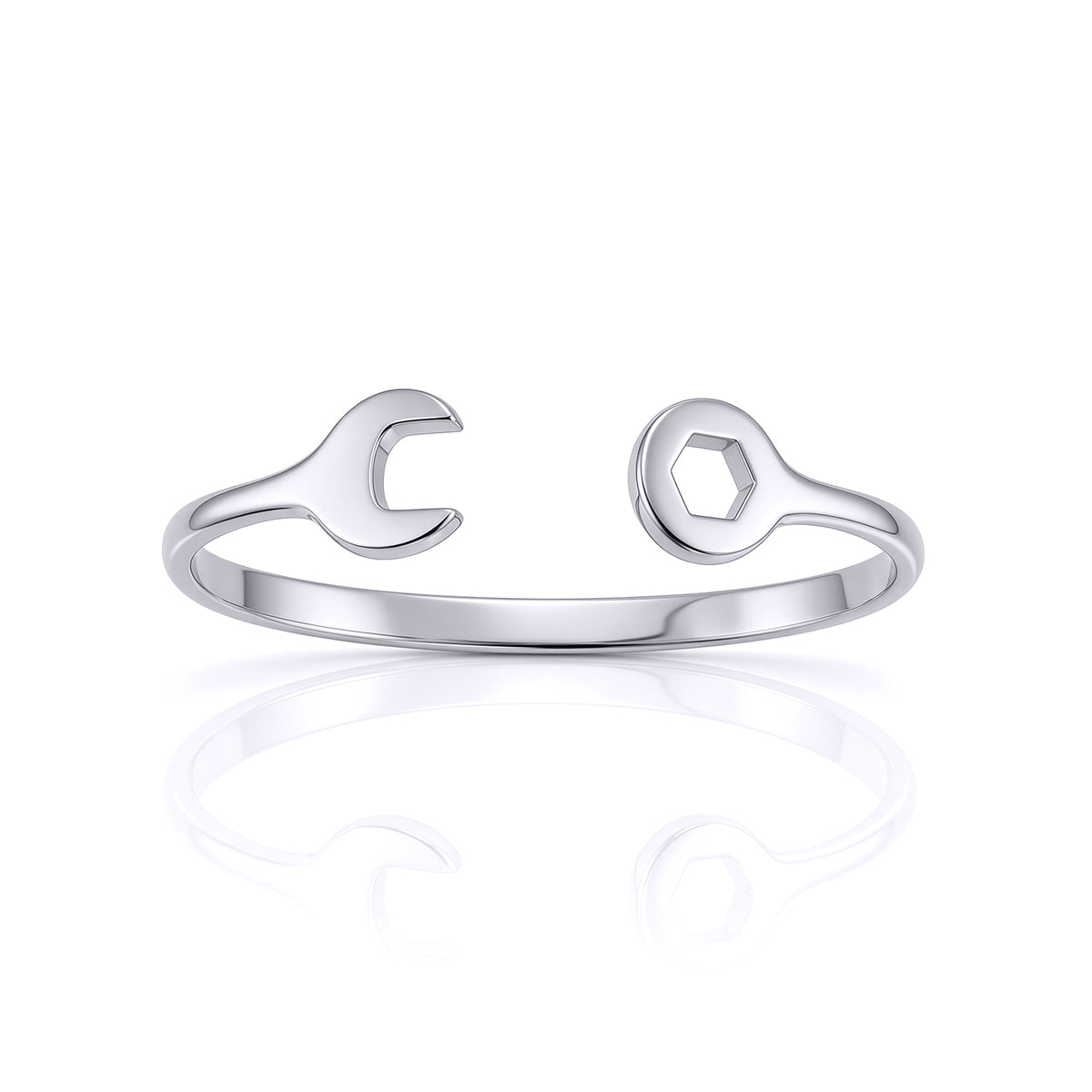 Solid 9ct White Gold  Spanner Baby Bangle Bracelet - JKB074
