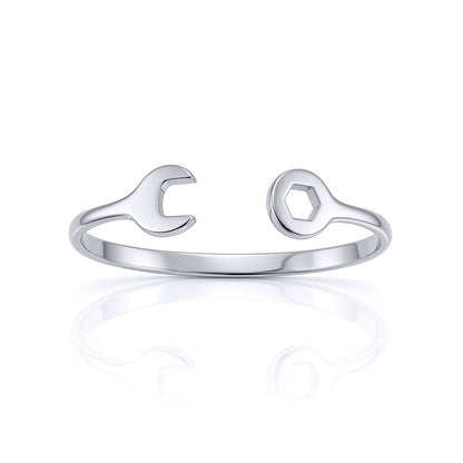 Solid 9ct White Gold  Spanner Baby Bangle Bracelet - JKB074
