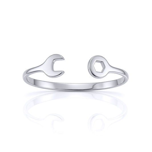 Solid 9ct White Gold  Spanner Baby Bangle Bracelet - JKB074
