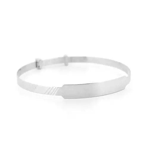 Solid 9ct White Gold  Ribbed ID 3mm Expanding Baby Bangle Bracelet - JKB082