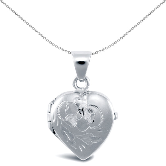 Ladies 9ct White Gold  Engraved Love Heart Locket Pendant - JLC106