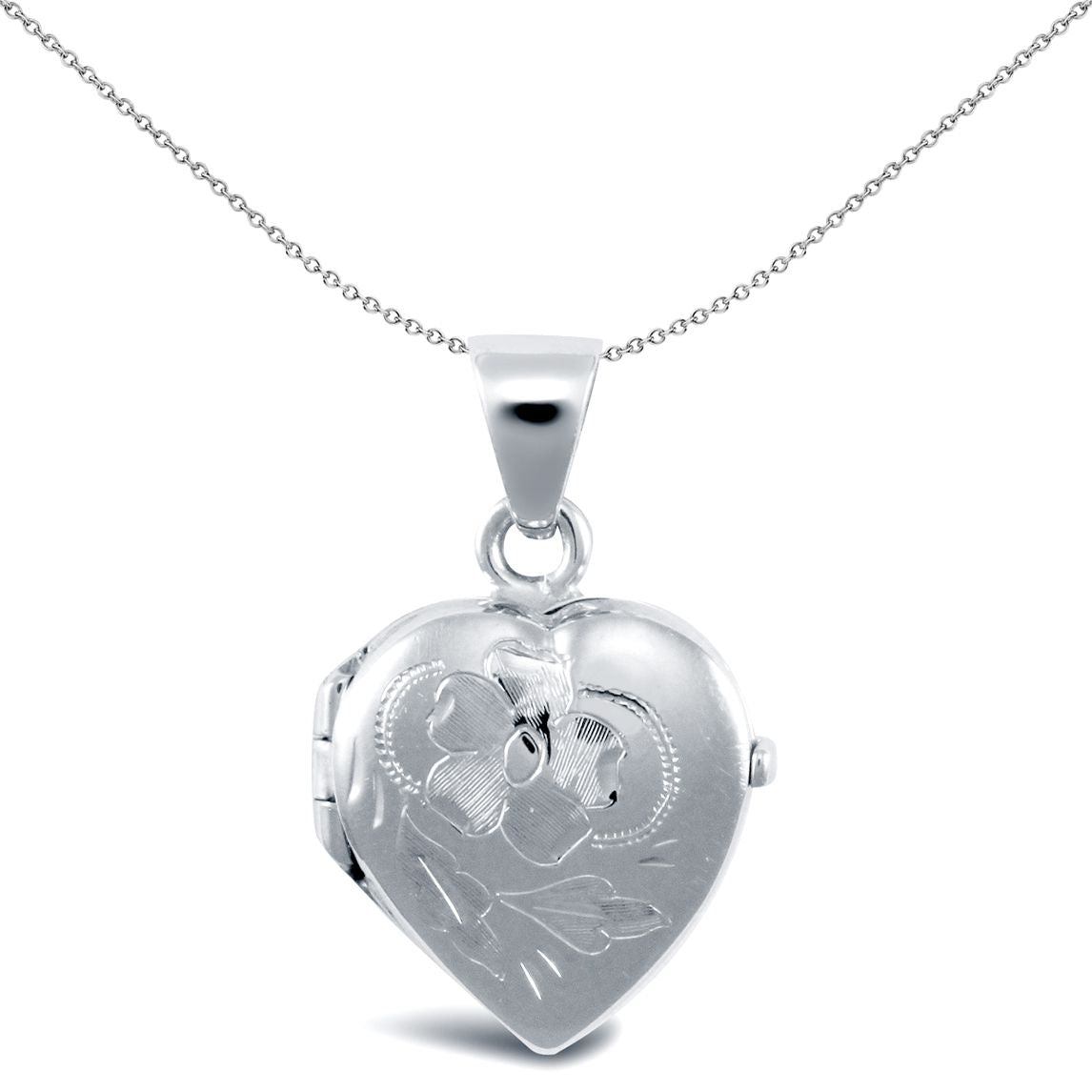 Ladies 9ct White Gold  Engraved Love Heart Locket Pendant - JLC106