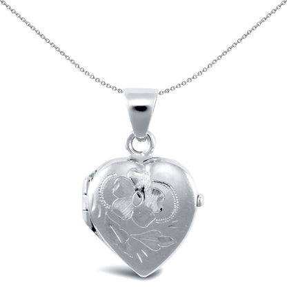 Ladies 9ct White Gold  Engraved Love Heart Locket Pendant - JLC106