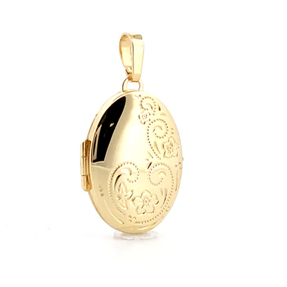 Ladies 9ct Gold  Floral Engraved Oval Locket Pendant - JLC108