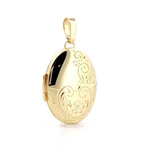 Ladies 9ct Gold  Floral Engraved Oval Locket Pendant - JLC108