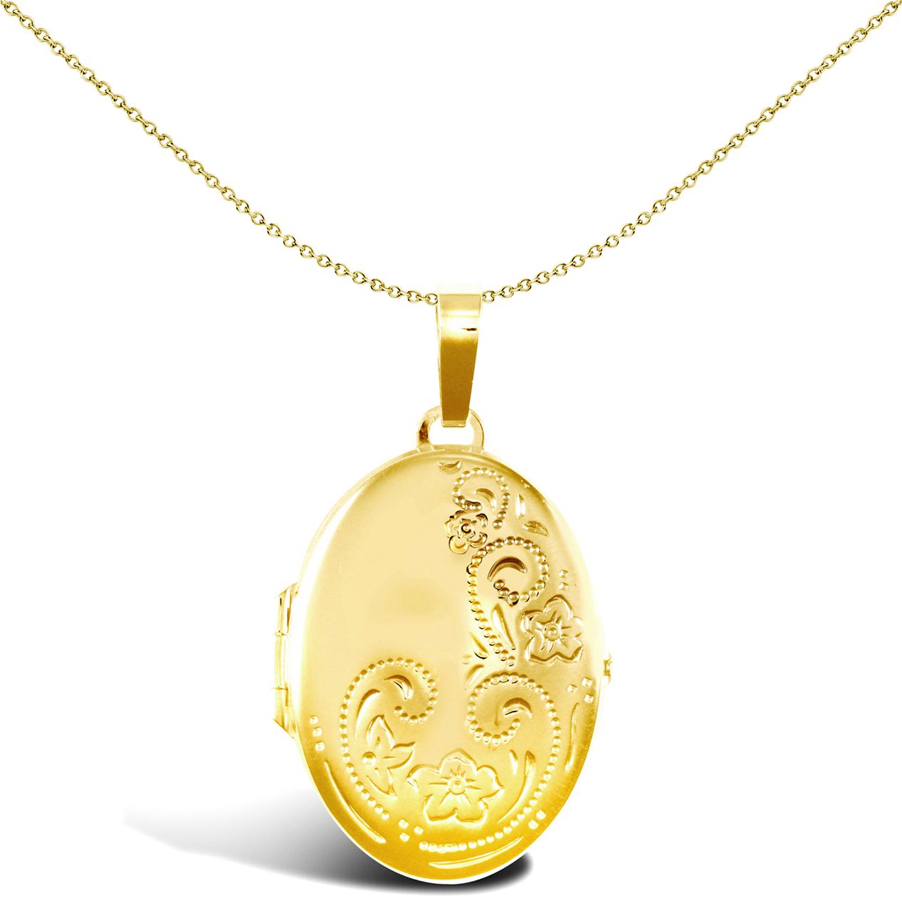 Ladies 9ct Gold  Floral Engraved Oval Locket Pendant - JLC108