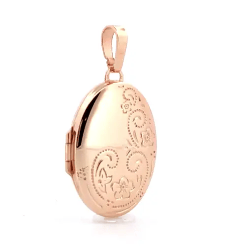Ladies 9ct Rose Gold  Floral Engraved Oval Locket Pendant - JLC109