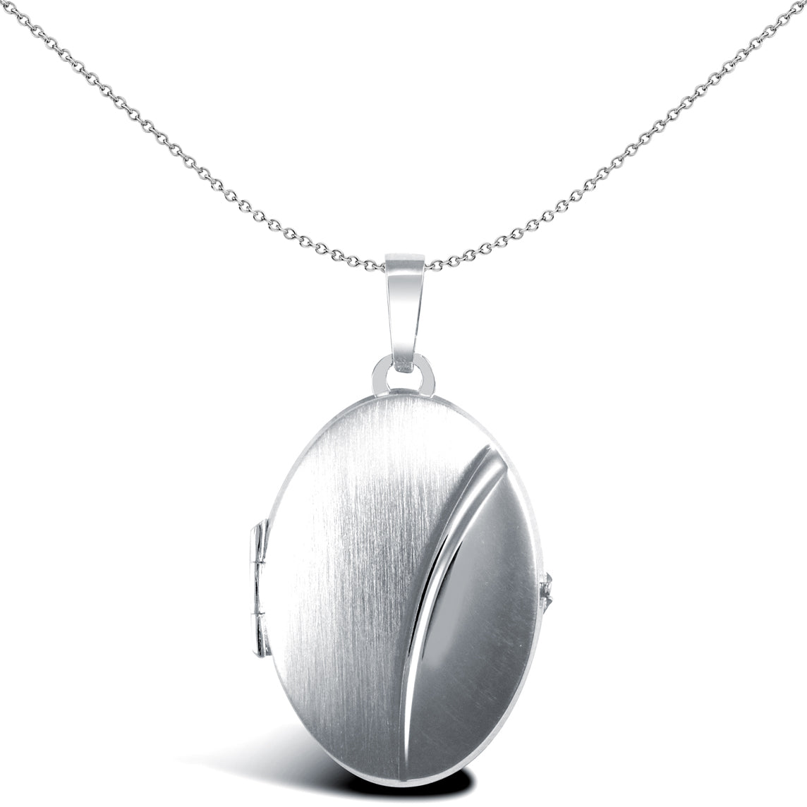 Ladies 9ct White Gold  Brushed Matte Oval Bean Locket Pendant - JLC110