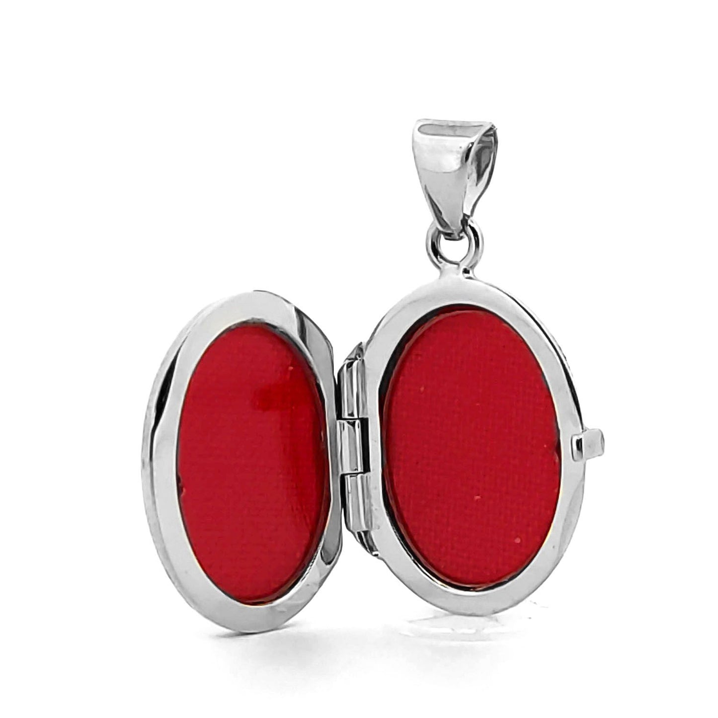 Ladies 9ct White Gold  Engraved Flower Oval Locket Pendant - JLC114