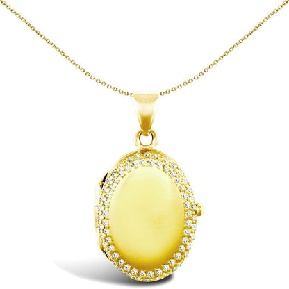 9ct Gold  CZ Pave Frame Oval Locket Pendant - JLC116