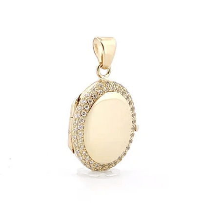 9ct Gold  CZ Pave Frame Oval Locket Pendant - JLC116
