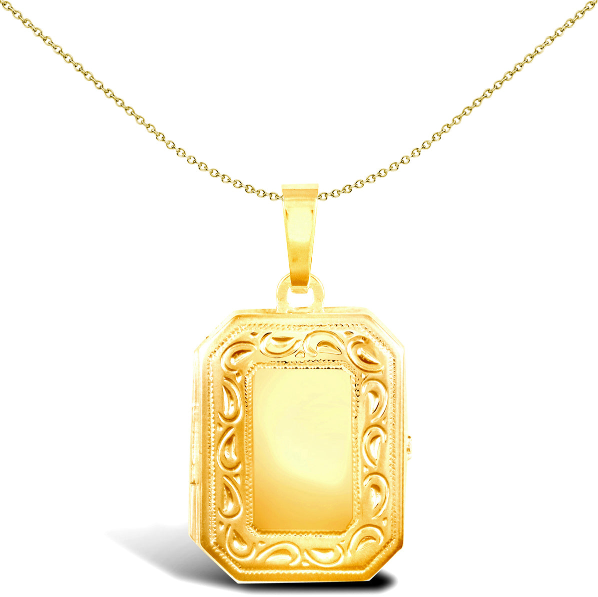 Ladies 9ct Gold  Engraved Frame Rectangular Locket Pendant - JLC118