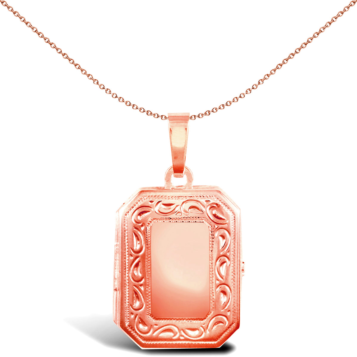 Ladies 9ct Rose Gold  Engraved Frame Rectangular Locket Pendant - JLC119