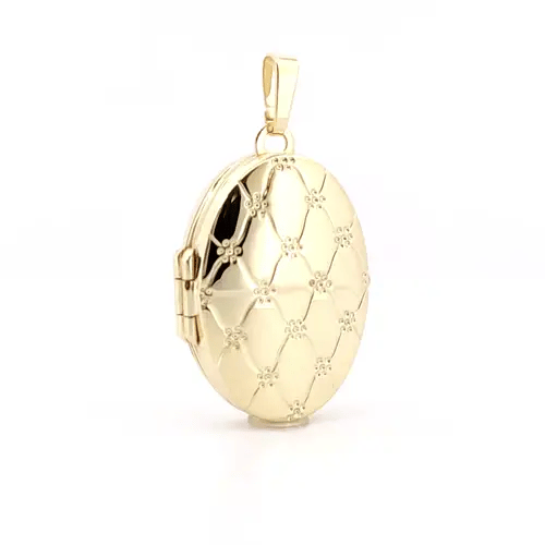 9ct Gold  Quilted Daisy Oval 4 Picture Family Locket Pendant - JLC120