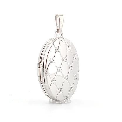 9ct White Gold  Quilted Daisy Oval 4 Picture Family Locket Pendant - JLC121