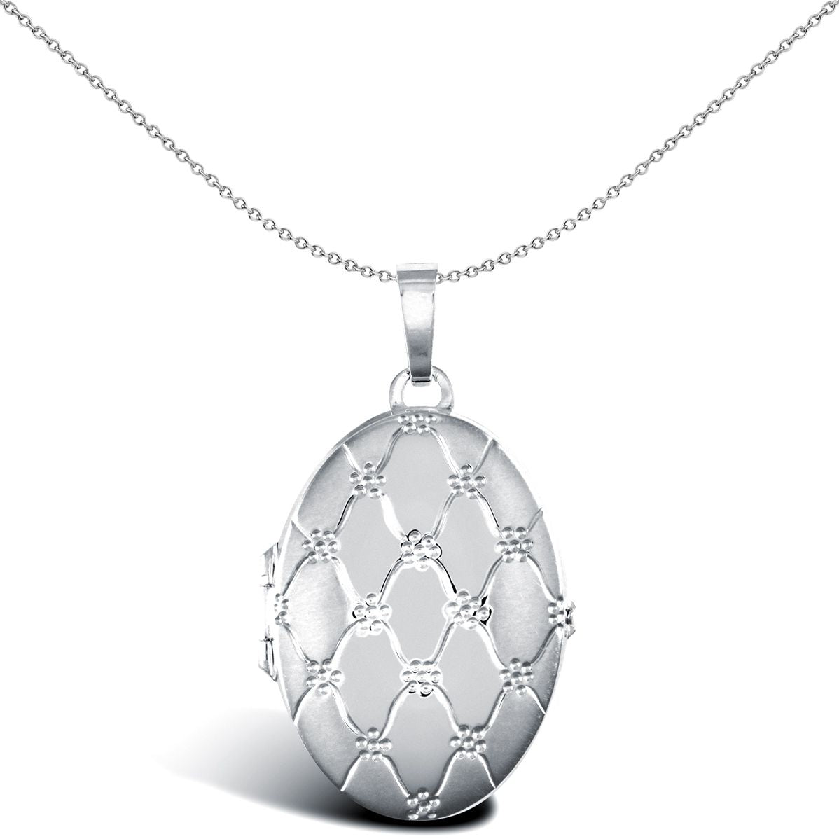 9ct White Gold  Quilted Daisy Oval 4 Picture Family Locket Pendant - JLC121