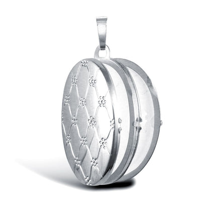 9ct White Gold  Quilted Daisy Oval 4 Picture Family Locket Pendant - JLC121