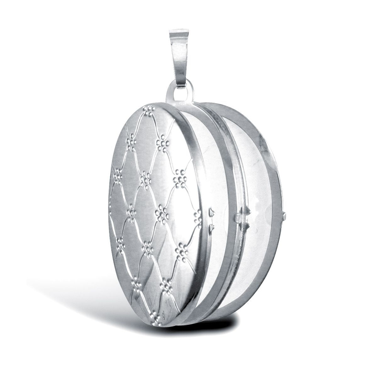 9ct White Gold  Quilted Daisy Oval 4 Picture Family Locket Pendant - JLC121