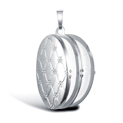 9ct White Gold  Quilted Daisy Oval 4 Picture Family Locket Pendant - JLC121