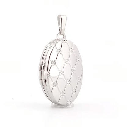 9ct White Gold  Quilted Daisy Oval 4 Picture Family Locket Pendant - JLC121