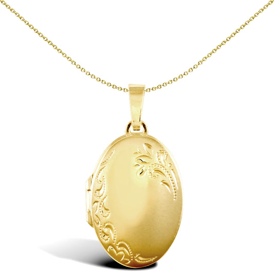 9ct Gold  Floral Engraved Oval 4 Picture Family Locket Pendant - JLC122