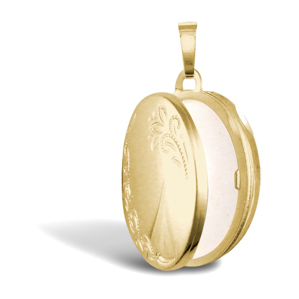 9ct Gold  Floral Engraved Oval 4 Picture Family Locket Pendant - JLC122