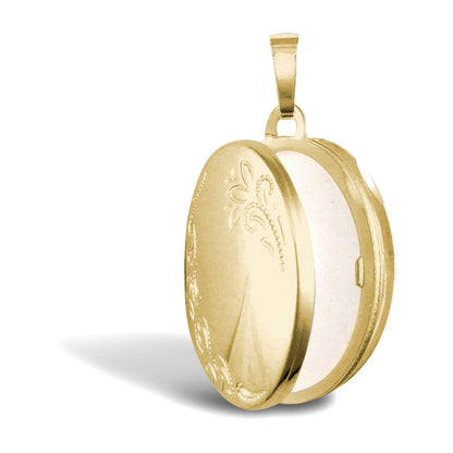 9ct Gold  Floral Engraved Oval 4 Picture Family Locket Pendant - JLC122
