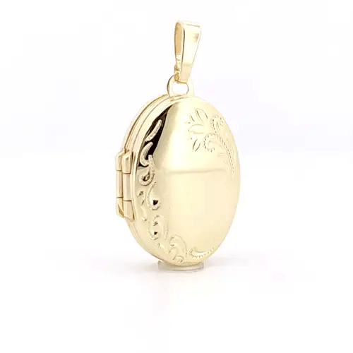 9ct Gold  Floral Engraved Oval 4 Picture Family Locket Pendant - JLC122