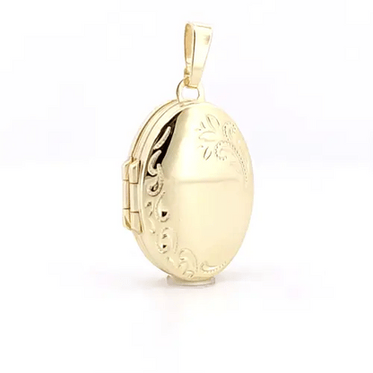 9ct Gold  Floral Engraved Oval 4 Picture Family Locket Pendant - JLC122