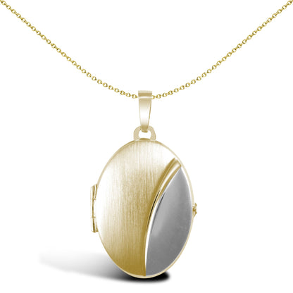 9ct 2-Colour Gold  Brushed Matte Oval Bean Locket Pendant - JLC124