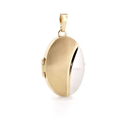 9ct 2-Colour Gold  Brushed Matte Oval Bean Locket Pendant - JLC124