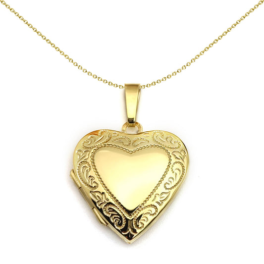 9ct Gold  Rococo Scroll Frame Love Heart Locket Pendant, 20mm - JLC126