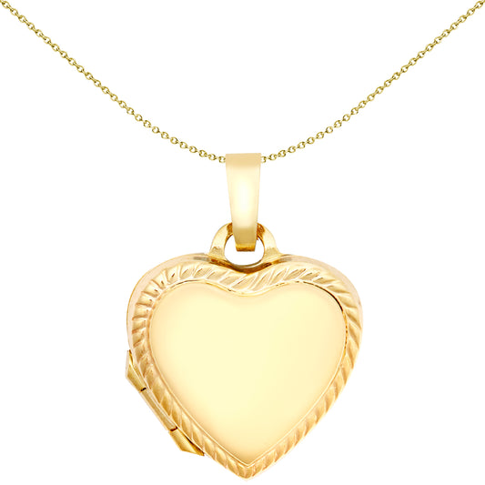 9ct Gold  Rope Love Heart Locket Pendant, 15mm - JLC129