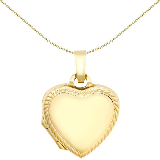9ct Gold Rope Love Heart Locket Pendant, 15mm - JLC129