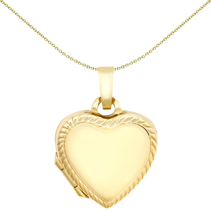9ct Gold  Rope Love Heart Locket Pendant, 15mm - JLC129
