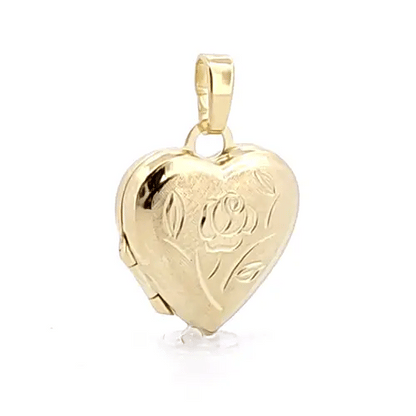 Ladies 9ct Yellow Gold Satin Rose Love Heart Locket Pendant - JLC130