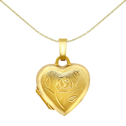 Ladies 9ct Yellow Gold Satin Rose Love Heart Locket Pendant - JLC130