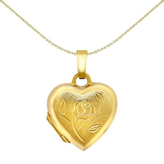 Ladies 9ct Yellow Gold Satin Rose Love Heart Locket Pendant - JLC130