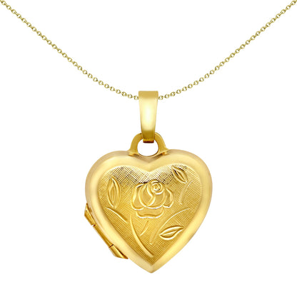 Ladies 9ct Yellow Gold Satin Rose Love Heart Locket Pendant - JLC130