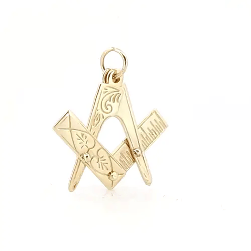 Mens 9ct Gold  Openning Closing Square & Compass Masonic Pendant - JMS003