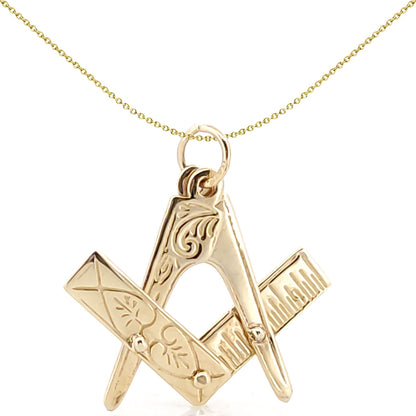 Mens 9ct Gold  Openning Closing Square & Compass Masonic Pendant - JMS003