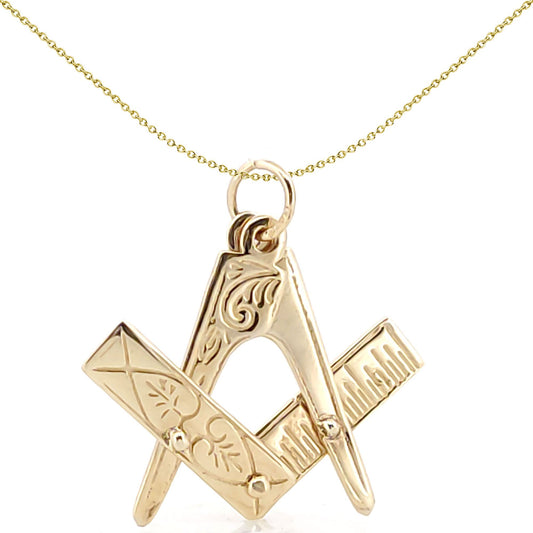 Mens 9ct Gold  Openning Closing Square & Compass Masonic Pendant - JMS003