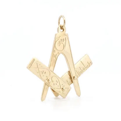 Mens 9ct Gold  Openning Closing Square & Compass Masonic Pendant - JMS004